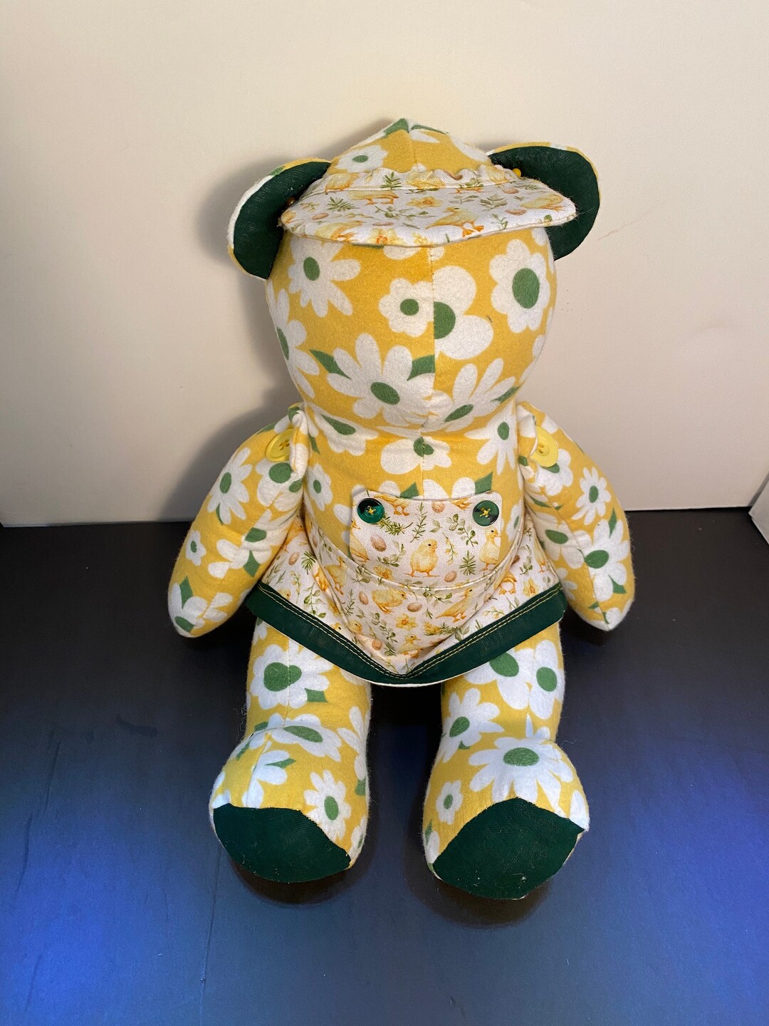 Daisy Print Fabric Handmade Teddy Bear, Gardener Gift for Women, Adult