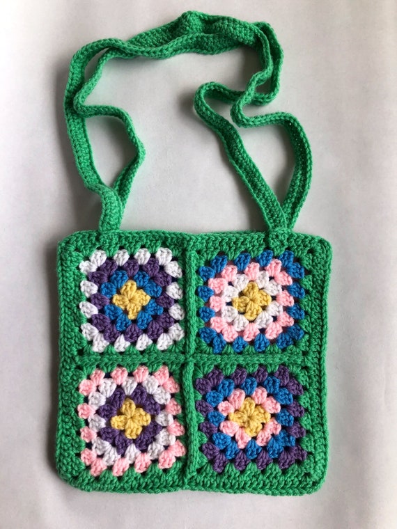 Crochet Granny Square Tote Bag Spring Green | Etsy