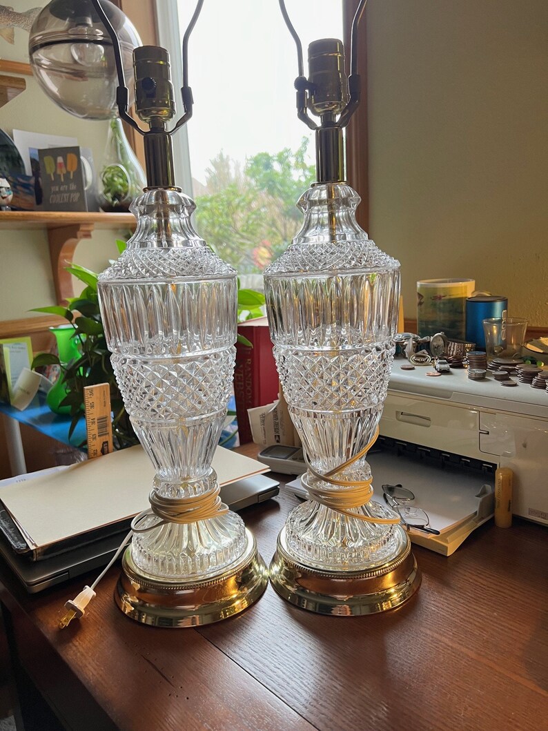 Vintage Crystal Table Lamps, 1950's Hollywood Regency. 2 Lamps for One