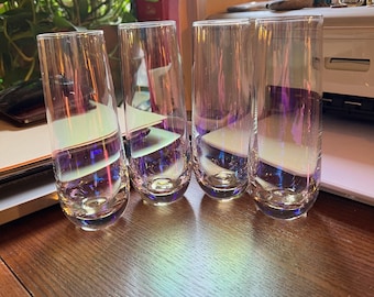 Iridescent Stemless Champagne Flutes, Set of Four, Perfect Condition.