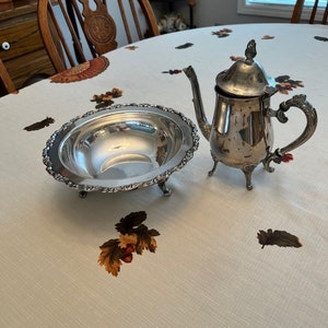 Vintage Silverplated Teapot & Silverplated Bowl. Two for the Price of One. Good Condition.