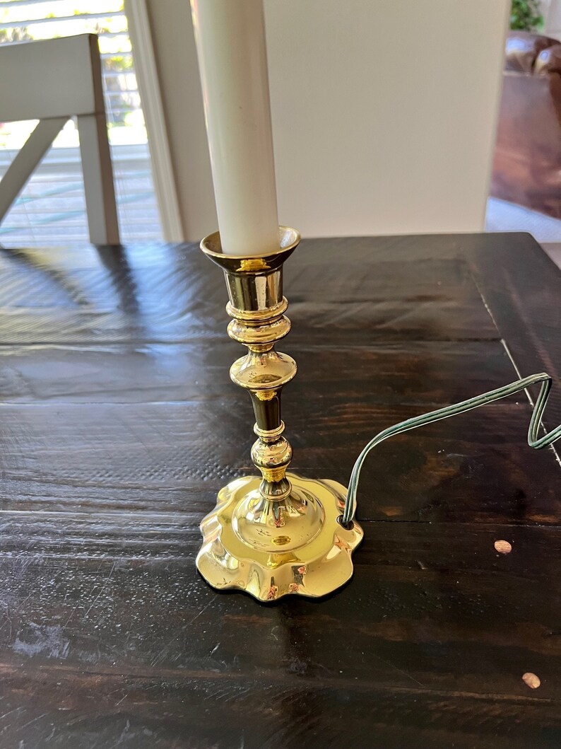 Vintage Candlestick Lamp, Polished Brass. Great Condition. Etsy