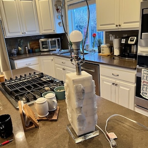 White Alabaster & Acrylic Table Lamp. Solid Lamp, 10 Pound Weight. Perfect Condition.