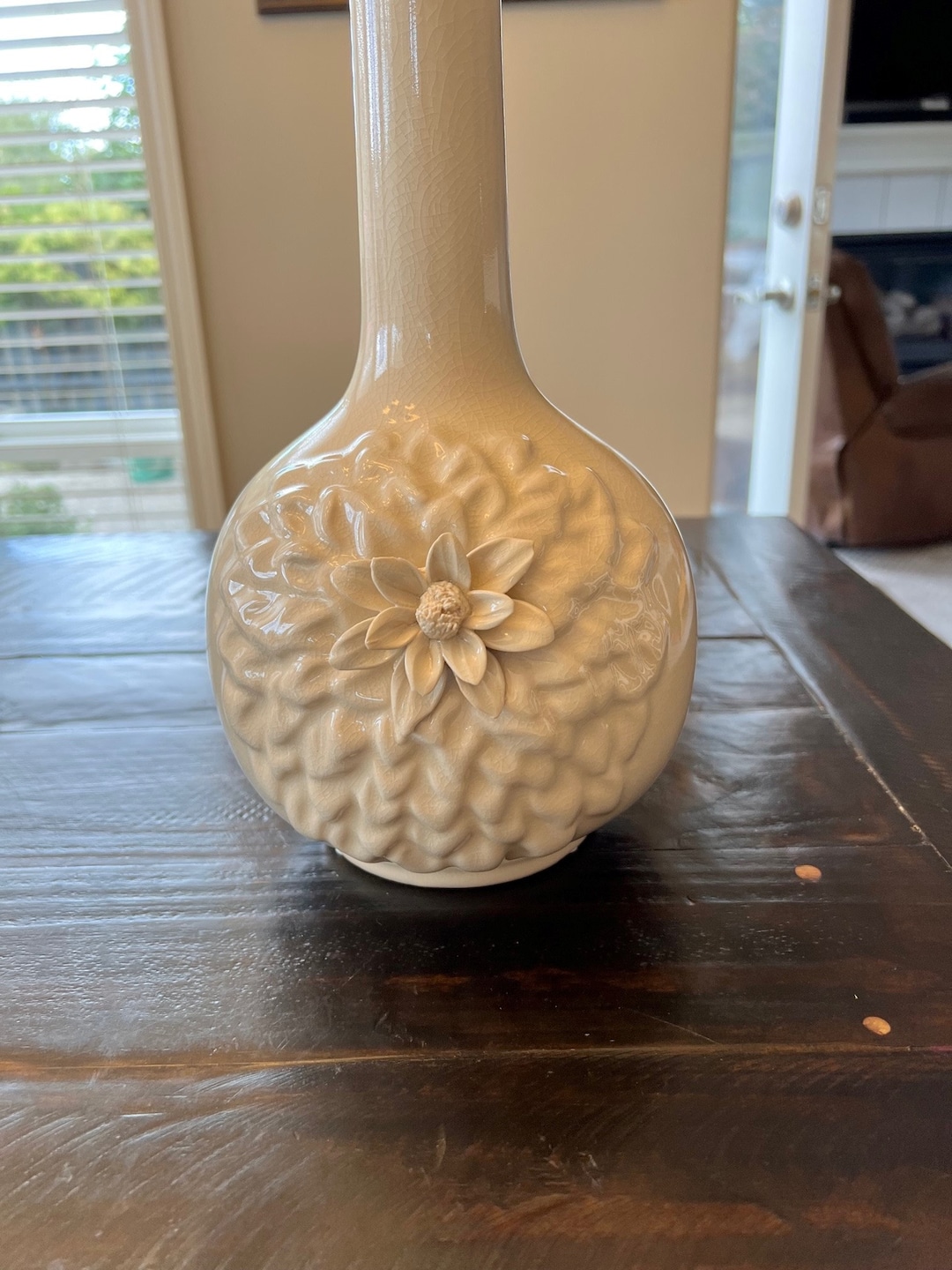 Vintage Ivory Cracked Glass Vase With Flower. Etsy