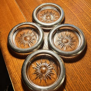 Stunning Silverplated Glass Coasters, Set of Four, Made in Italy. Beautiful Condition.