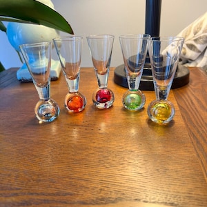 Stunning Vintage Art Deco Style Bubble Ball Hand Blown Shot Glassware. Perfect Condition.  O