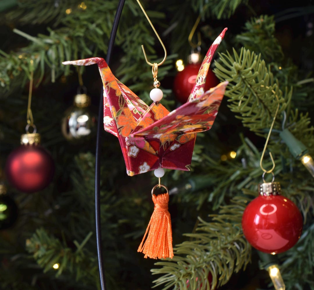 Origami Hanging Crane Ornament Decoration- Handmade and Gloss Finished ...