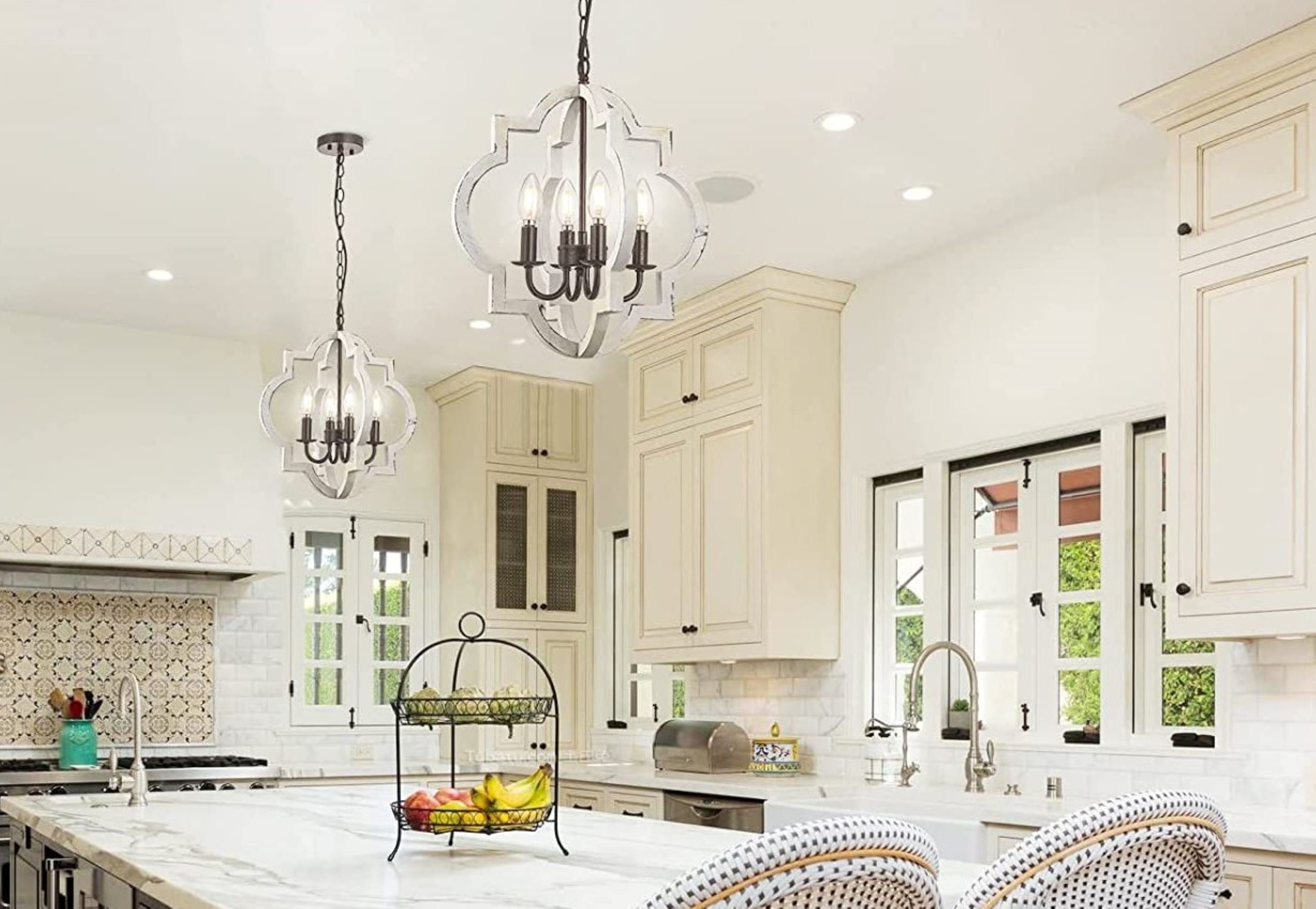 Foyer Lighting Fixtures LNC 6-Light Distressed White Wood French Country  Chandelier Rustic Cottage Farmhouse Classic Candle Ceiling Pendant A03484  Creative Co-op, image size:2894x2000