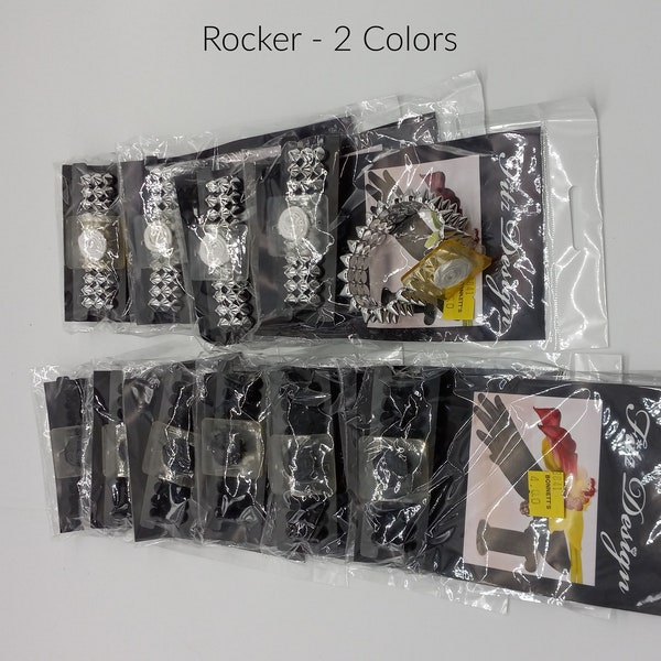 Fitz Rocker Corsage Bracelet - 6 Black, 5 Silver Goth, Punk Rock Style - Wedding Party, Homecoming, Prom, Florist Supplies