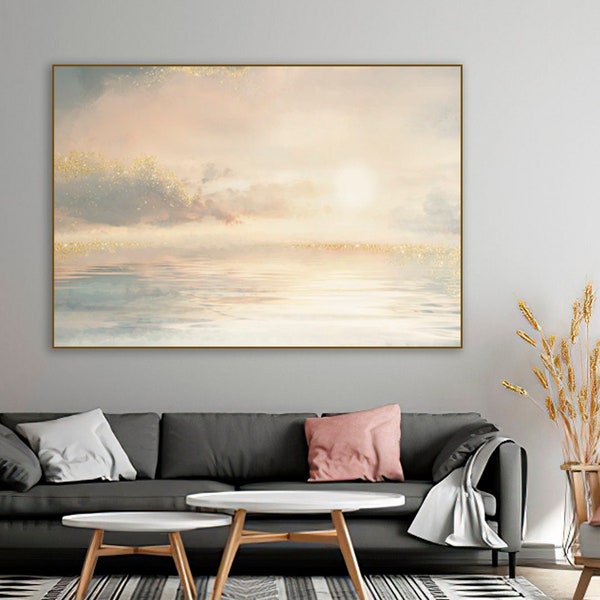 Goldene Landschaft mit Sonnenaufgang auf Leinwand - Unikat Grafikdesign by IntericoShop