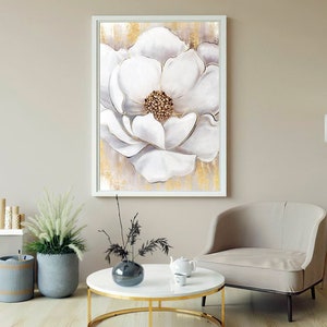 WHITE FLOWER PAINTING | wall art, painting, art print, canvas wall art, abstract wall art, decor, oil painting, modern art, living room art