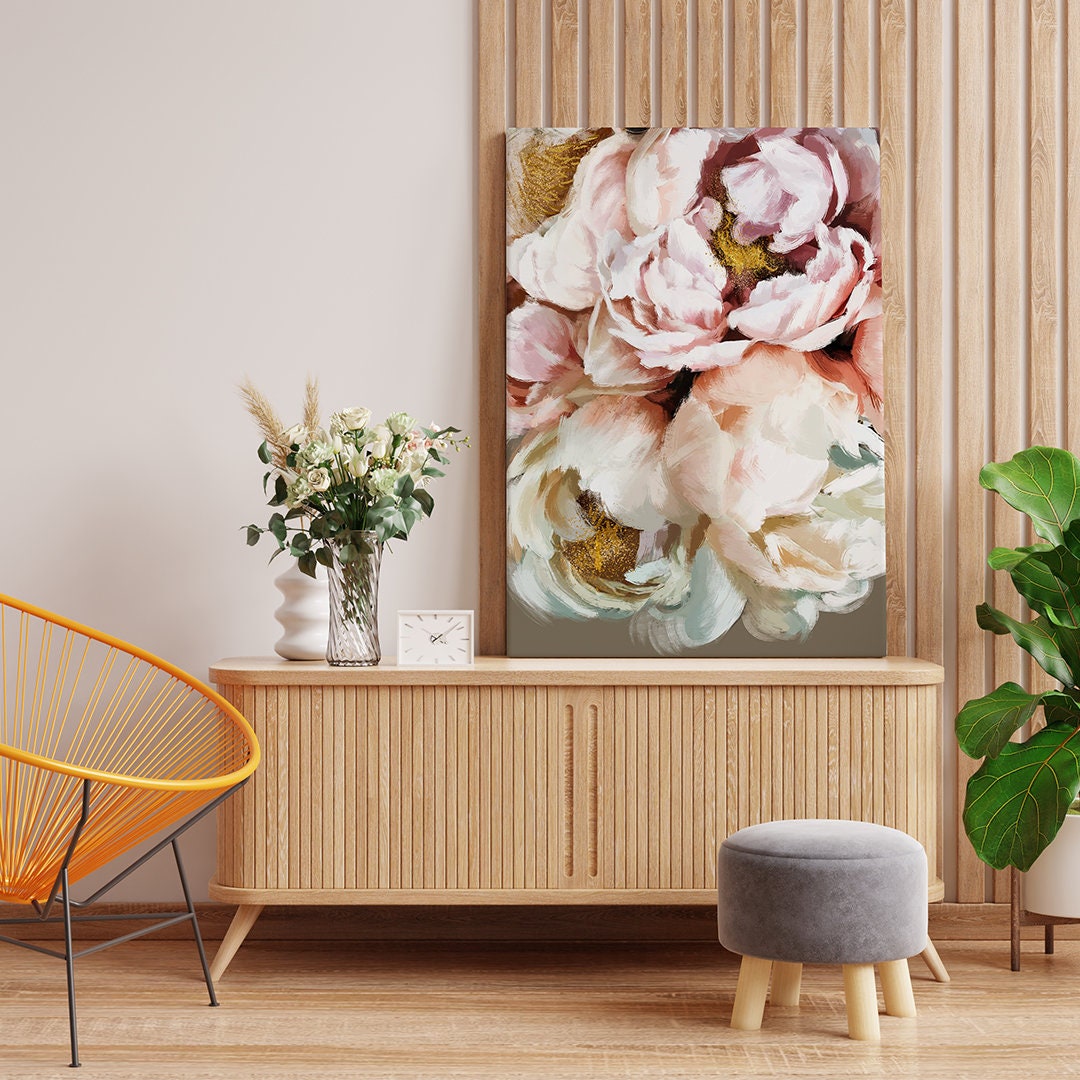 Peonies Flowers on Canvas- Unique Graphic Design by IntericoShop