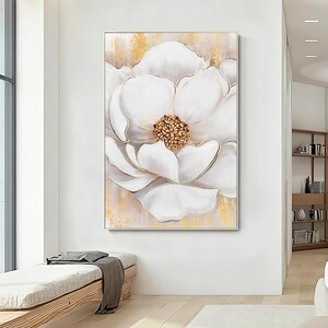 WHITE FLOWER PAINTING | wall art, painting, art print, canvas wall art, abstract wall art, decor, oil painting, modern art, living room art