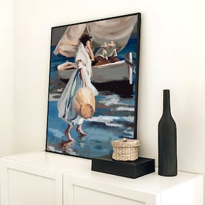 The woman and the merchant ship on Canvas- Unique Graphic Design by IntericoShop