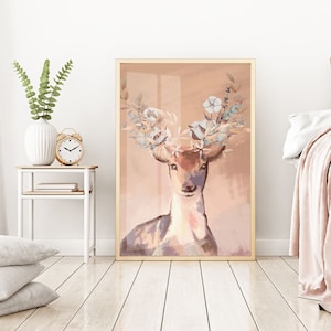 Magic Deer Art on Canvas in Blue & Green - Unique Graphic Design - intericoShop