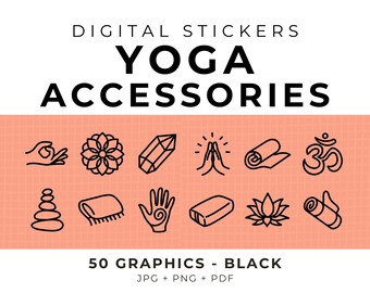 Yoga Icons: 50 Black Yoga Graphics for Teachers (Digital Download)