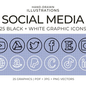 Social Media Icons: Black and White Graphics (Digital Download)