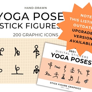 Yogahouding stokfiguur grafische pictogrammen Yogastickfiguren voor yogadocenten Digitale yogastickers voor yogi's Digitale sjablonen voor yogaflow