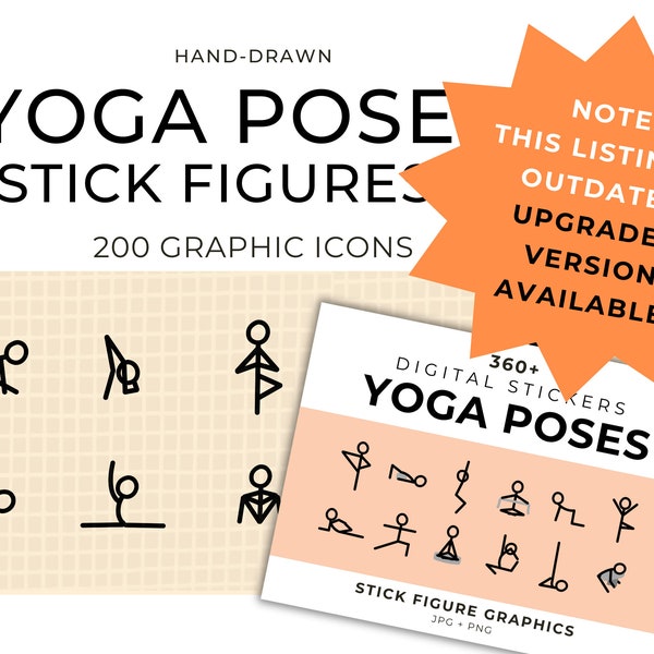 Icone grafiche di figura stilizzata di posa yoga Figure stilizzate di yoga per insegnanti di yoga Adesivi yoga digitali per yogi Modelli digitali per il flusso di yoga
