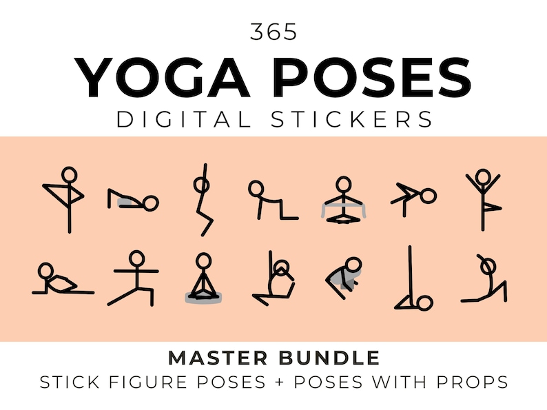 Yoga Pose Stick Figure Graphics | Yoga Teacher Training Digital Download for yoga class planner Yoga graphic tools for digital planner poses image 1