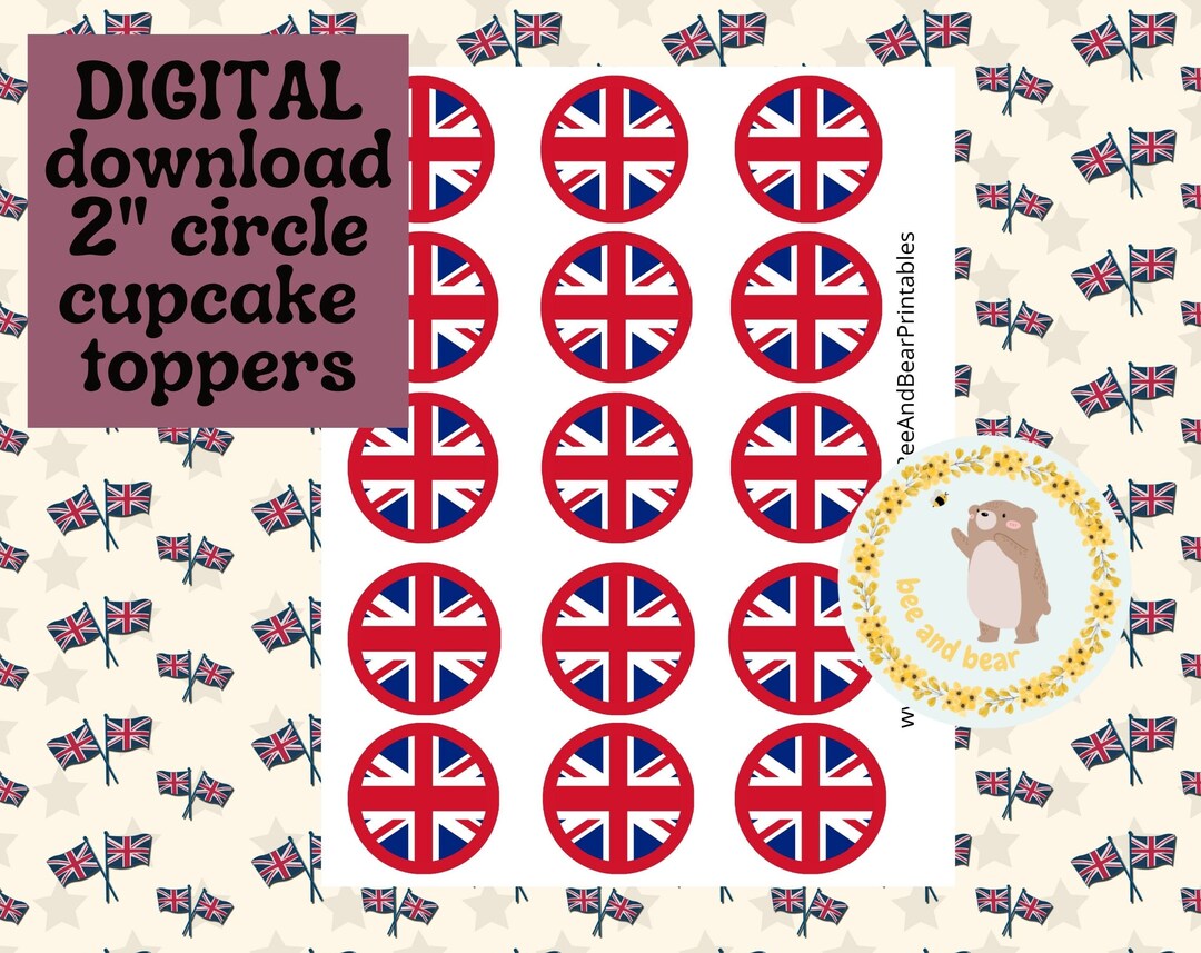 Union Jack Cupcake Toppers Print Your Own Queens Jubilee Etsy