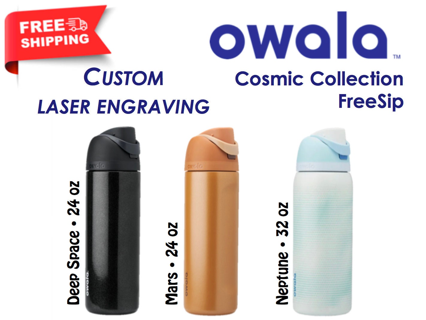 Personalized Owala FreeSip 24oz Water Bottle - FREE Laser Engraving!