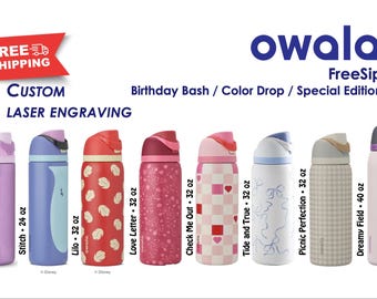 Personalized Owala Free Sip | So Eggstra | Lilo & Stitch | Tide and True Bowala | Love Letter -  Birthday Bash, Color Drop