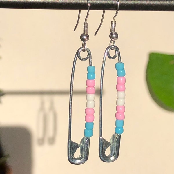 transgender flag safety pin earrings!