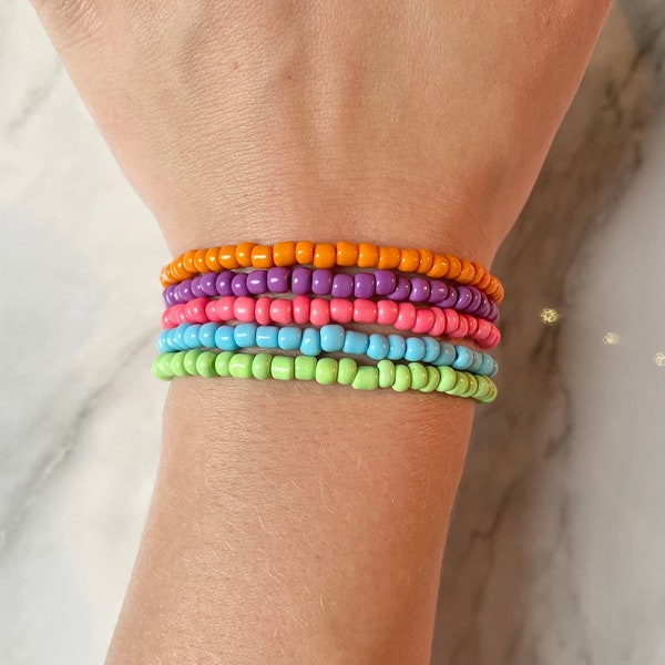 Colorful bead Bracelets| Neon Stackable bracelets. Handmade jewelry. Gift for best friend. For kids and adults.