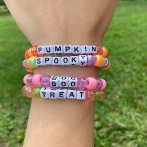 Halloween Kandi Bracelets| Chunky pony bead jewelry. Gift for spooky lover.