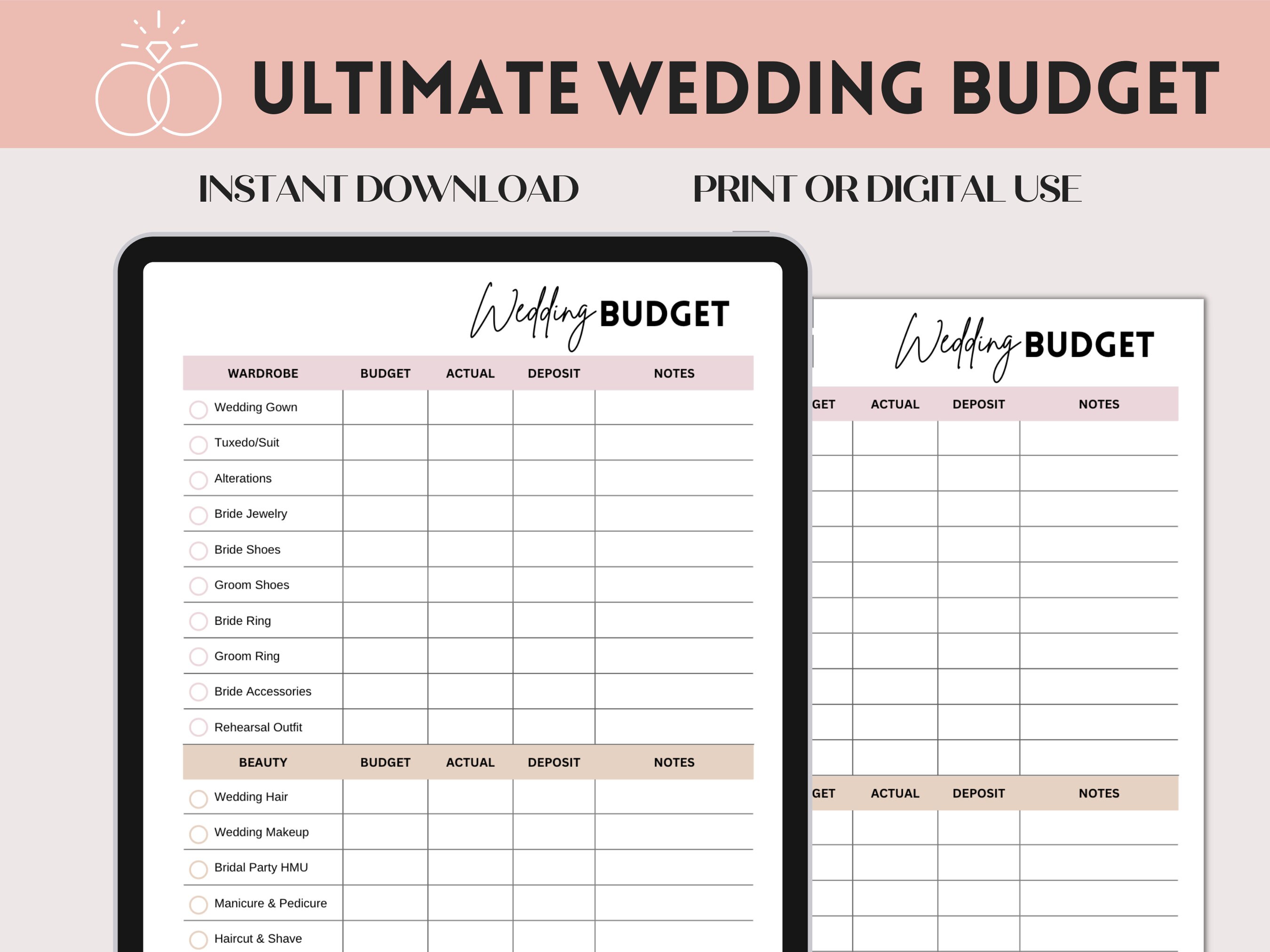 Wedding Budget Printable, Wedding Budget Template, Printable Wedding ...