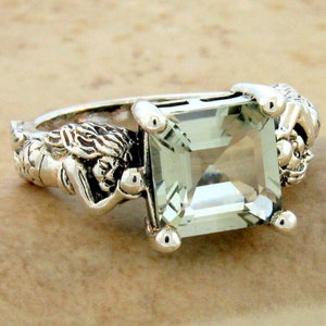 Vintage Estate Natural Green Amethyst Mermaid Ring In 925 Solid Sterling Silver           934