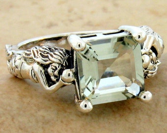 Vintage Estate Natural Green Amethyst Mermaid Ring In 925 Solid Sterling Silver           934