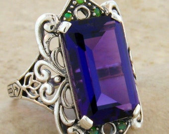 Vintage Estate 6.00 Carat Amethyst & Opal Filigree Ring In 925 Solid Sterling Silver       465