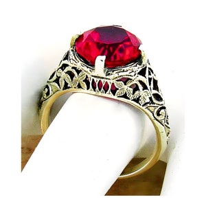 Vintage Estate 5.00 Carat Vivid Red Lab Ruby Filigree Ring In 925 Solid Sterling Silver Antique Design         076