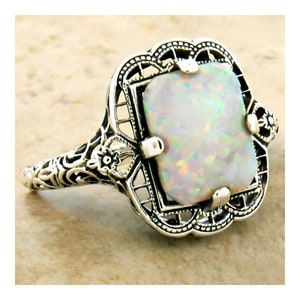 Vintage Opal Cabochon Cut Filigree Ring In 925 Solid Sterling Silver        994