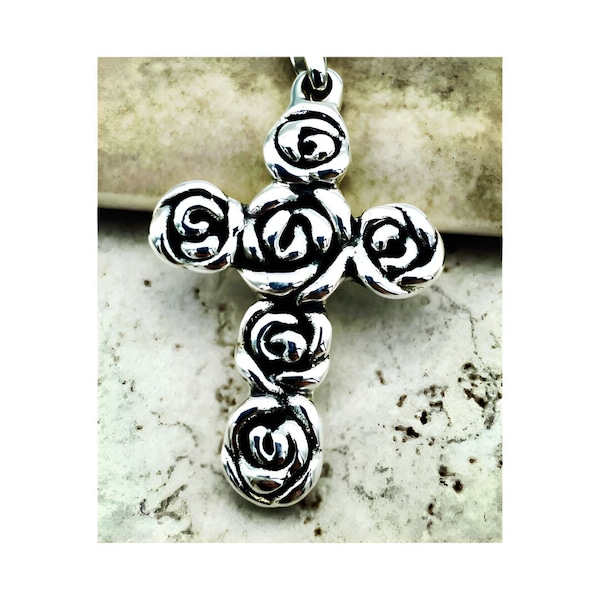 Elegant 925 Sterling Silver Rose Cross Pendant, Lightweight Charm Necklace,Spiritual Jewelry,Religious Gift,18" Chain Necklace Optional 1267