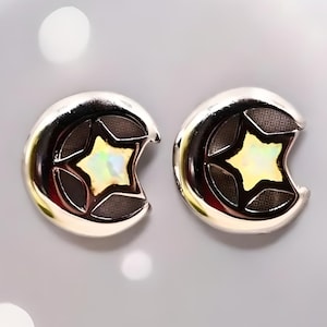 Tiny 925 Sterling Silver Moon and Star Opal 6mm Earrings, Rhodium Plated Studs, Unique Anniversary Gift,Beautiful Birthday Present 1844
