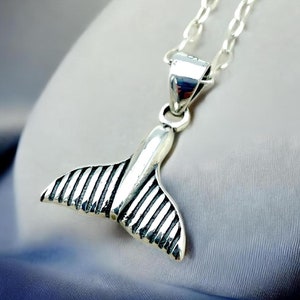 925 Sterling Silver Whale Tail Pendant: Dainty Oceanic Charm, Optional Adjustable Chain 1714