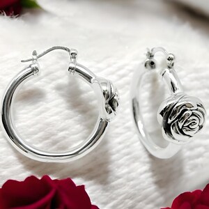 925 Sterling Silver Rose Hoop Earrings, Lightweight Design For Everyday Wear, Ideal Wedding Anniversary Jewelry Gift, Birthday Present 1219