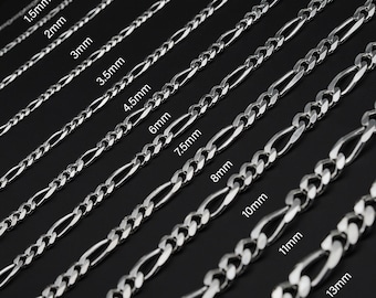 Sterling Silver Figaro Chain Necklace: Italian 925 Minimalist Jewelry