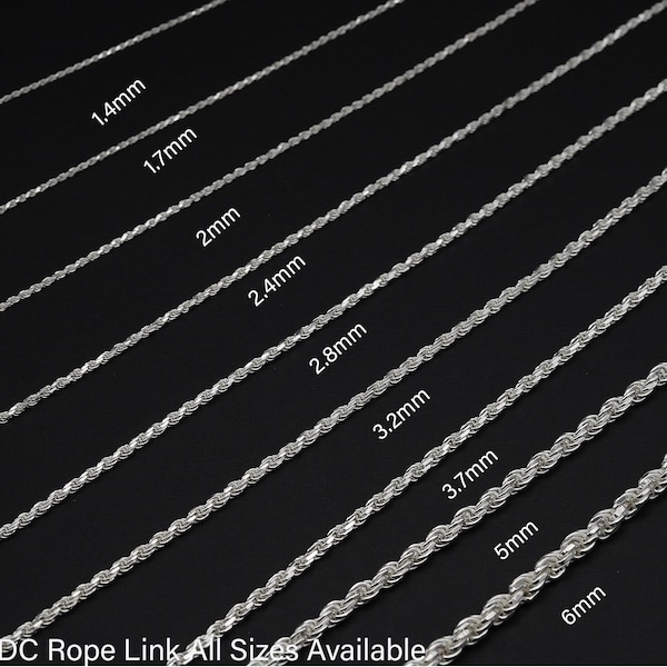 925 Sterling Silver Diamond Cut Rope Chain - Durable Necklace with Lobster Clasp, Ideal Accessory For Him Or Her, Anniversary Present Gift