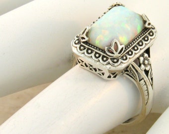 PRINCESS RING 925 STERLING SILVER ART DECO ANTIQUE STYLE LAB OPAL SIZE 10 #1081 