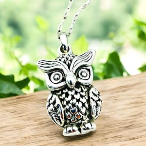 925 Sterling Silver Owl Pendant Necklace: Lightweight Bird Jewelry, Optional Adjustable Chain 1447