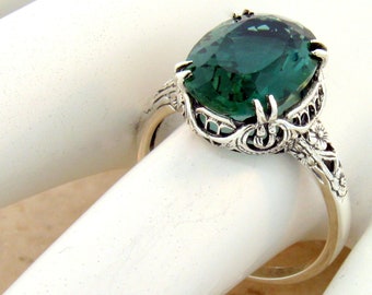 Vintage Estate 4.5 Carat Emerald Solitaire Filigree Ring In 925 Solid Sterling Silver       961