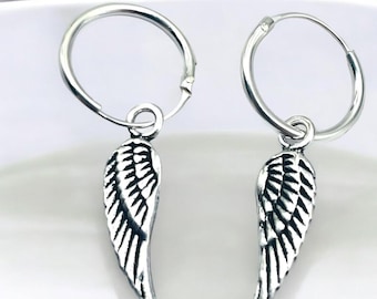 925 Sterling Silver Wing Hoop Earrings: Elegant Angel Jewelry 2039