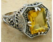 Vintage Estate 2.00 Carat Natural Citrine Solitaire Filigree Ring In 925 Solid Sterling Silver 398