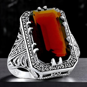 Vintage Garnet Solitaire Ring 4.50 Carat, Intricate Filigree 925 Sterling Silver, Stunning Statement Piece, Romantic Gift for Loved One 1136