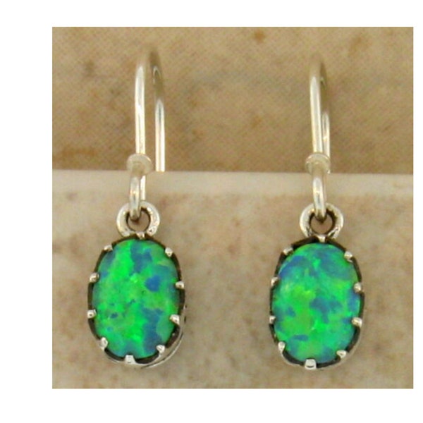 Vintage Estate Green Fire Opal Filigree Dangle Earrings In 925 Solid Sterling Silver         263