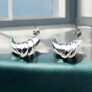 Sculpted Shrimp Huggie Earrings - 925 Sterling Silver, Lightweight Everyday Jewelry, Perfect Birthday Present or Bridesmaid Gift    1391